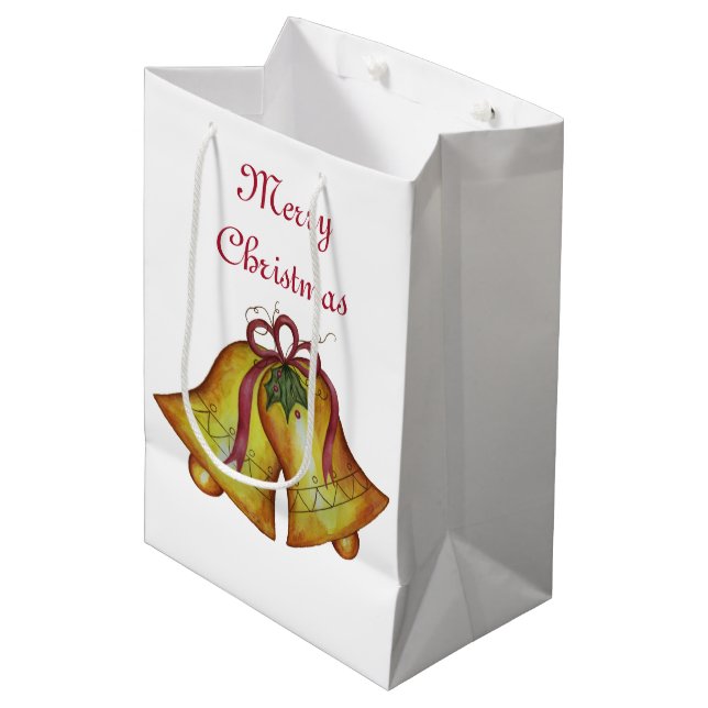 Vacances Joyeux Noël cloches Présente Sac cadeau (Devant Angle)