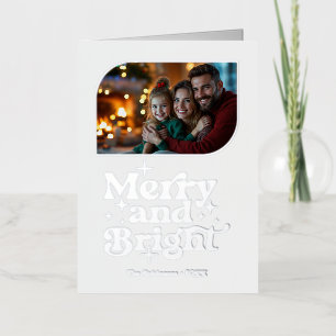 Vacances Métallisée Carte de Noël photo Joyeux et Lumineux Blanc et Ar