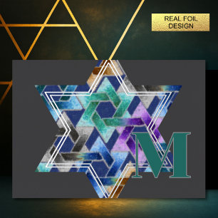 Vacances Métallisée Étoile de David Damask Carte de remerciements Mono