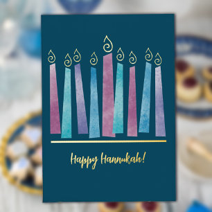 Vacances Métallisée Menorah Hannukah moderne Pliée Foil Carte de vacan