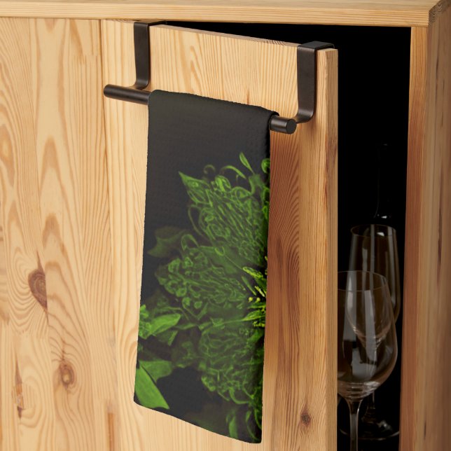 Vacances Noël Vert Floral Cuisine Serviettes (Pliage en tiers)