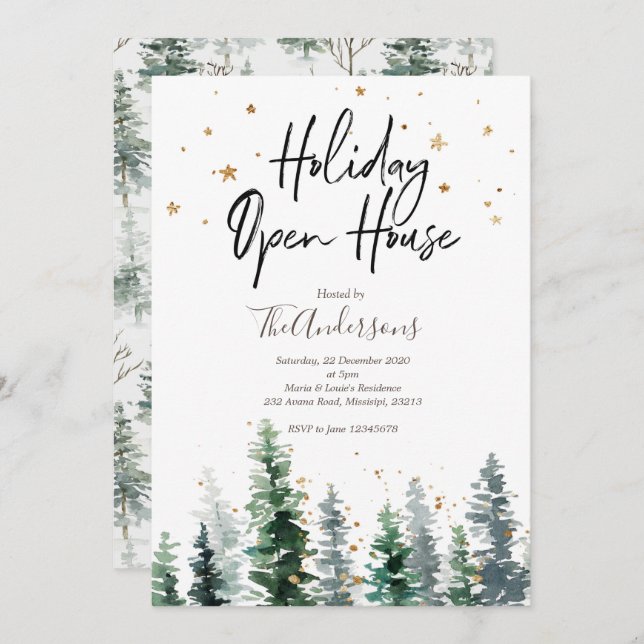 Vacances Open House Noël Fête Invitation (Devant / Derrière)