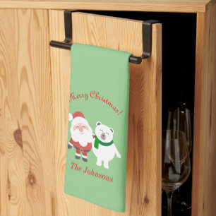 Vacances Père Noël et Ours Noël Serviette de cuisi