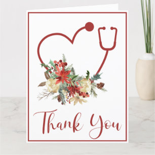 Vacances Rouge Floral Stethoscope Coeur Merci