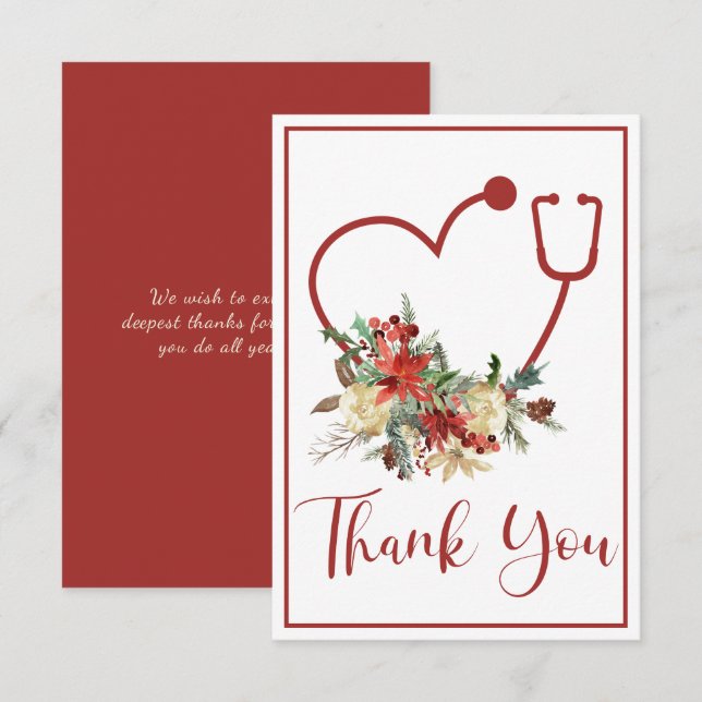 Vacances Rouge Floral Stethoscope Coeur Merci (Devant / Derrière)
