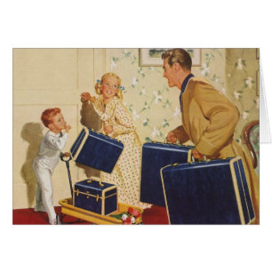 Vacances vintage, papa, Enfants et Valises