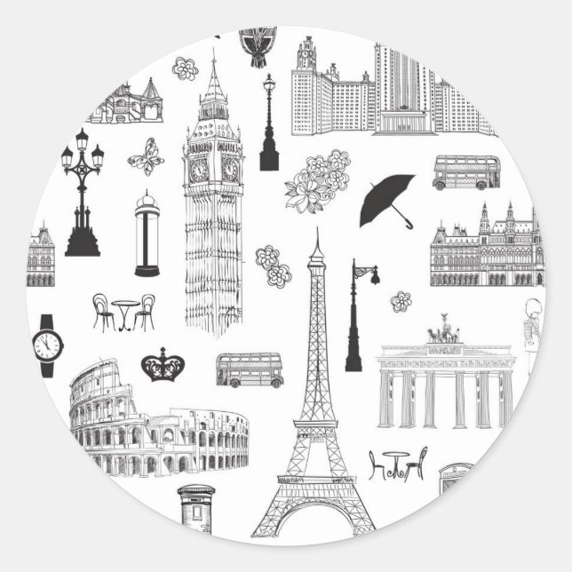 Vacation in Europe Pattern Runder Aufkleber (Vorderseite)