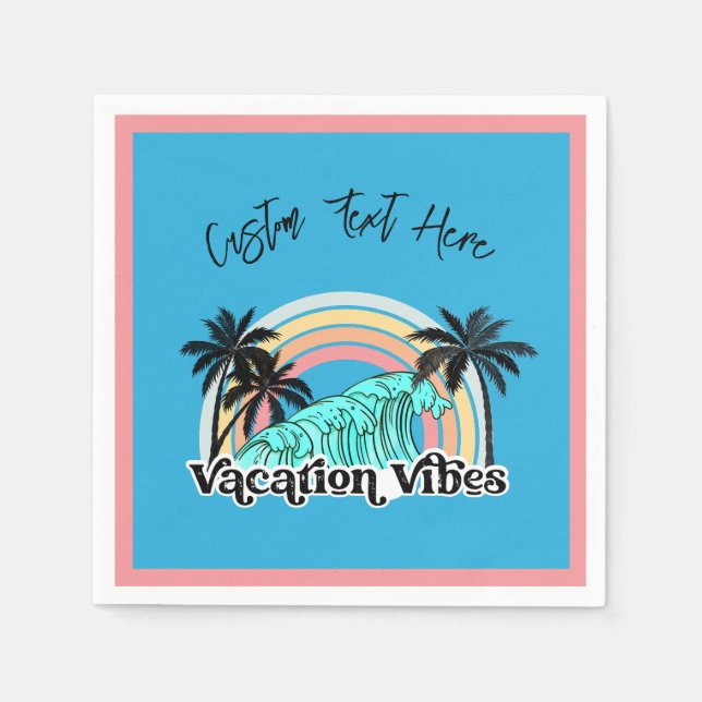 Vacation Vibes Ocean Waves Rainbow Palm Tree Serviette (Vorderseite)