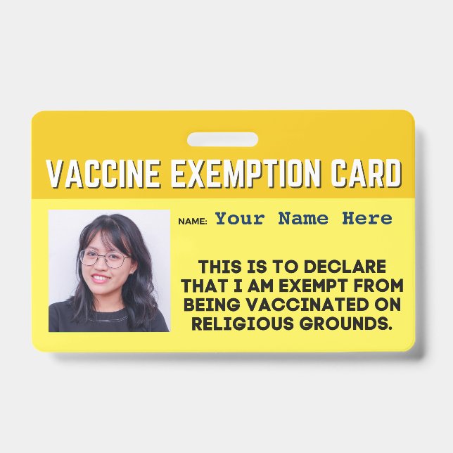 Vaccine Religious Exemption Card ID Abzeichen Ausweis (Front)
