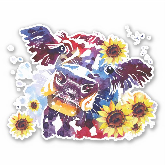 Vache avec tournesol Autocollant en vinyle coupé s (Devant)