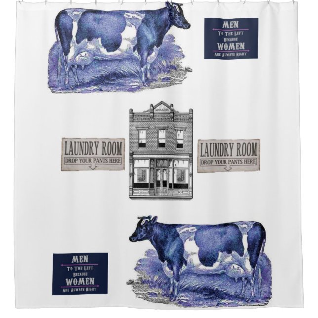 vache bleue rideau de douche blanc (Devant)
