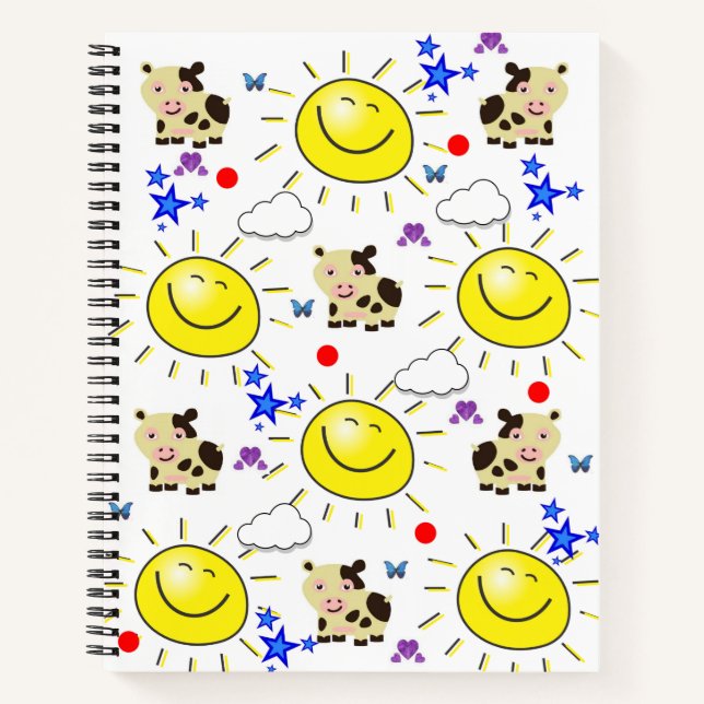 Vache Carnet spirale Soleil étoiles Nuages (Devant)