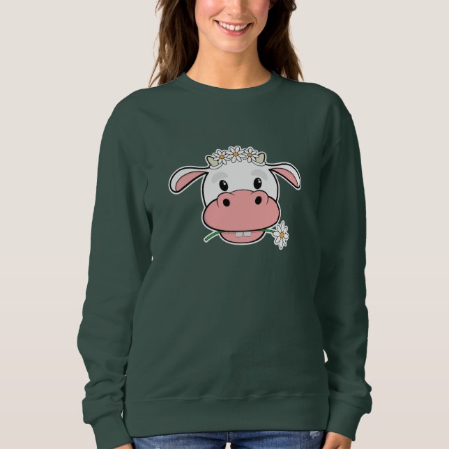 Vache charmante au dessin | Sweatshirt animal de f (Devant)