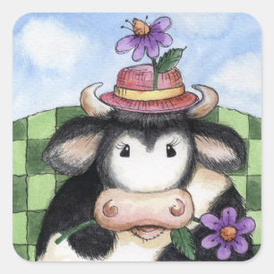 Vache dans le casquette - autocollants
