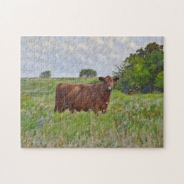 Vache dans le pâturage style ferme Puzzle d'art (Horizontal)