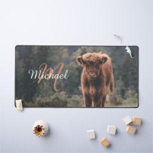 Vache de Highland calvaire herbe d'automne monogra