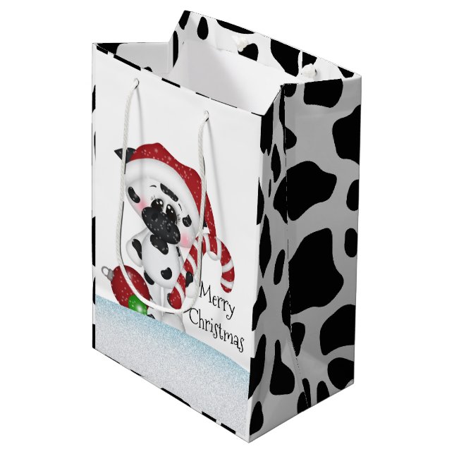 Vache de Noël sac cadeau moyen (Devant Angle)
