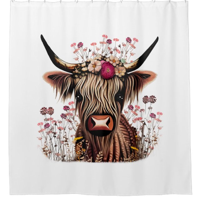 Vache d'Écosse Highland Floral Douche rideau vache (Devant)