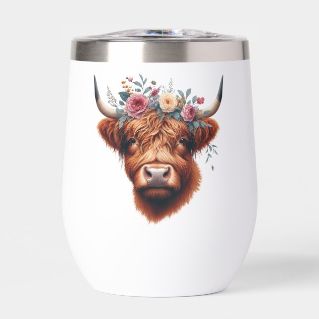 Vache des hautes terres mignonne, florale/printani (Avant)