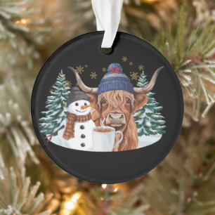 Vache des Highlands Bonhomme de neige Cacao chaud 