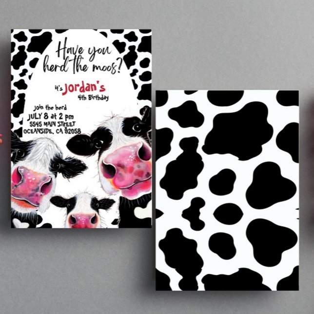 Vache drôle noir et blanc Invitation d'anniversair (Créateur téléchargé)