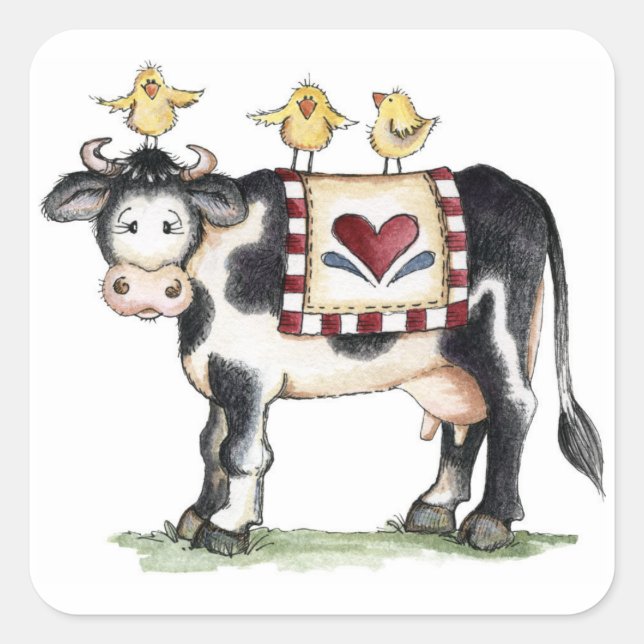 Vache et poussins - Stickers (Devant)