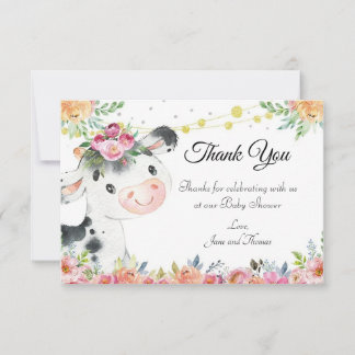 Vache ferme animal bébé douche merci carte