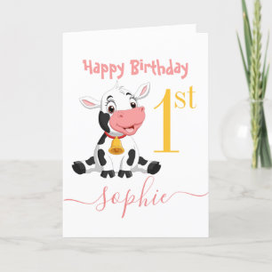 Vache ferme Animaux d'anniversaire mignon Carte de
