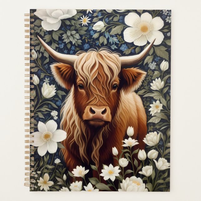 Vache Highland Élégant Blanc Floral (Devant)