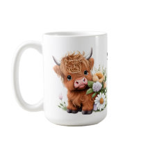 Vache Highland, marguerites Mug de café personnali