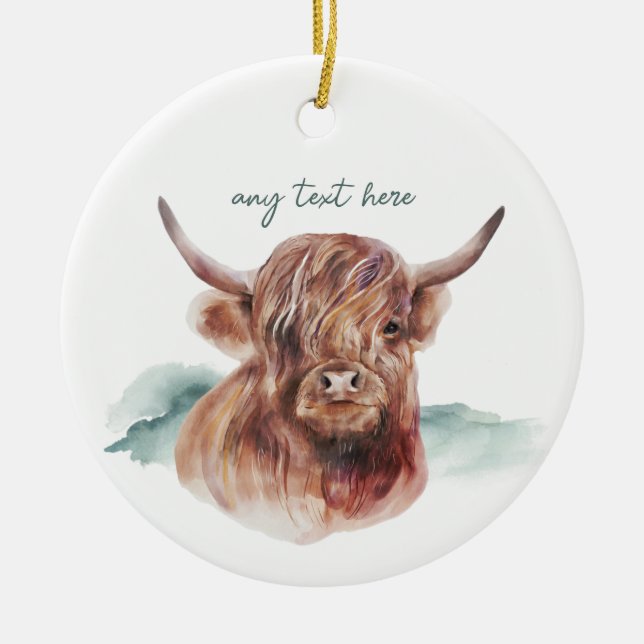 Vache Highland moderne Texte personnalisé Ornement (Devant)