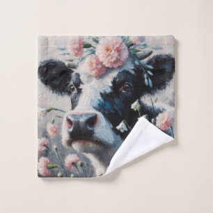 Vache Holstein en peinture oeillets roses