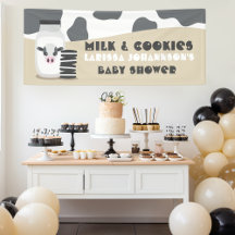 Vache Lait et biscuits Bannière Baby shower beige