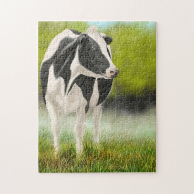 Vache laitière Holstein dans le puzzle du pâturage (Vertical)