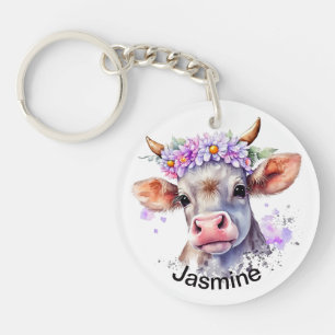 Vache mignonne avec votre nom clé de ferme d'aquar