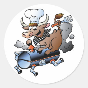 Vache Montant Un Stickers BBQ