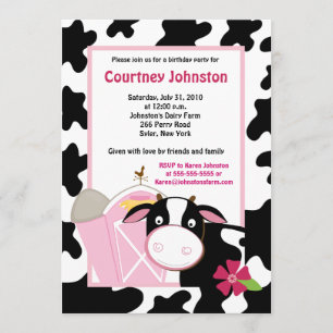 Vache noire et blanche 5x7 Invitation d'anniversai