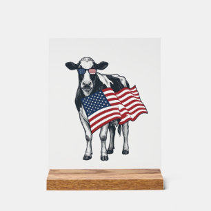 Vache patriotique Drapeau américain Gravure vintag