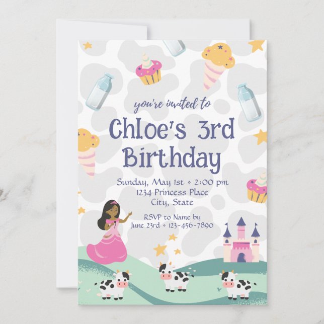 Vache princesse Invitation d'anniversaire (Devant)