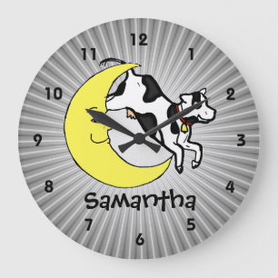 Vache Saute sur la lune Horloge personnalisée pour