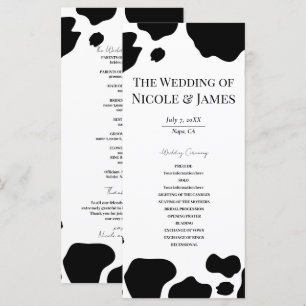 Vache Tachetée Impression Mariage Programme Noir B