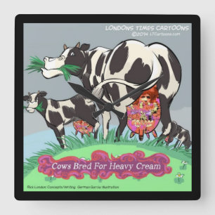 Vaches Lourdes 4 Crème Lourde Drôle Carré Horloge 