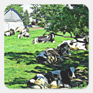 Vaches sur une ferme reposant sur un autocollant d