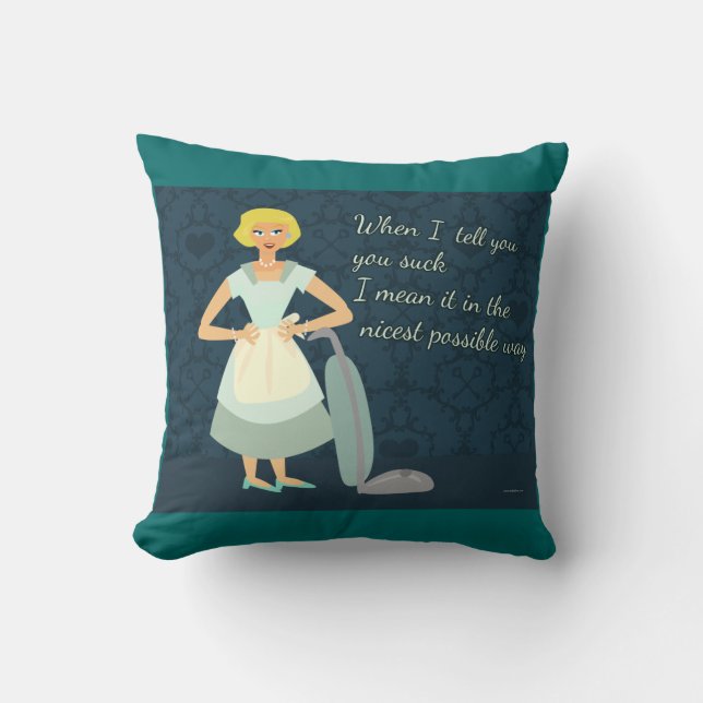 Vacuum Housefrau Funny Chores Motto Cartoon Kissen (Vorderseite)