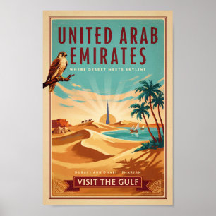 VAE Dubai Falke Wüstenillustration Reise Kunst Poster