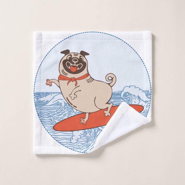 Vague à cheval heureux chien carlin sur le porte - (Gant de toilette)