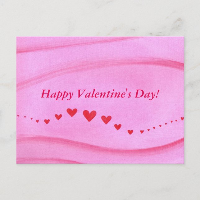 Vague de Coeurs rouges sur cartes postales rose Va (Devant)
