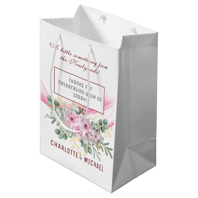 Vague rose et sac cadeau Mariage floral (Devant Angle)