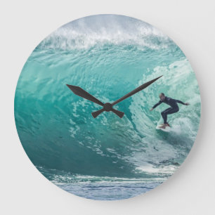 Vague, surfeur, belle horloge murale paysagère