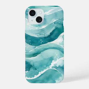 Vagues Abstraites d'Océan à l'Aquarelle Turquoise
